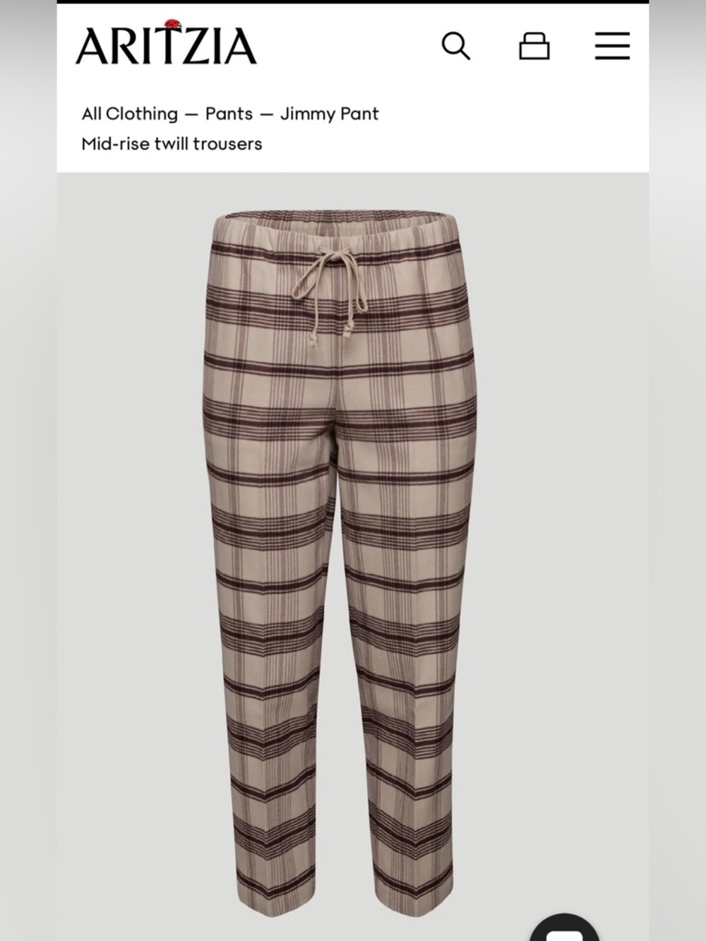 Aritzia Mid-Rise Babaton Jimmy Pants in Beige and Brown